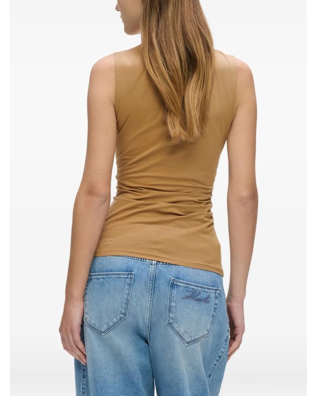 Karl Lagerfeld Natural Ruched Mock-Neck Tank Top
