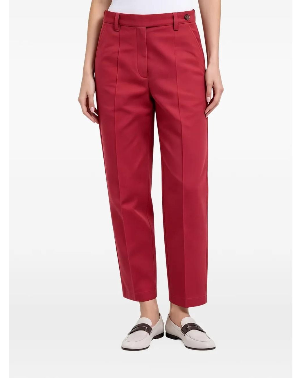 Brunello Cucinelli Red Pressed-Crease Cropped Straight-Leg Trousers