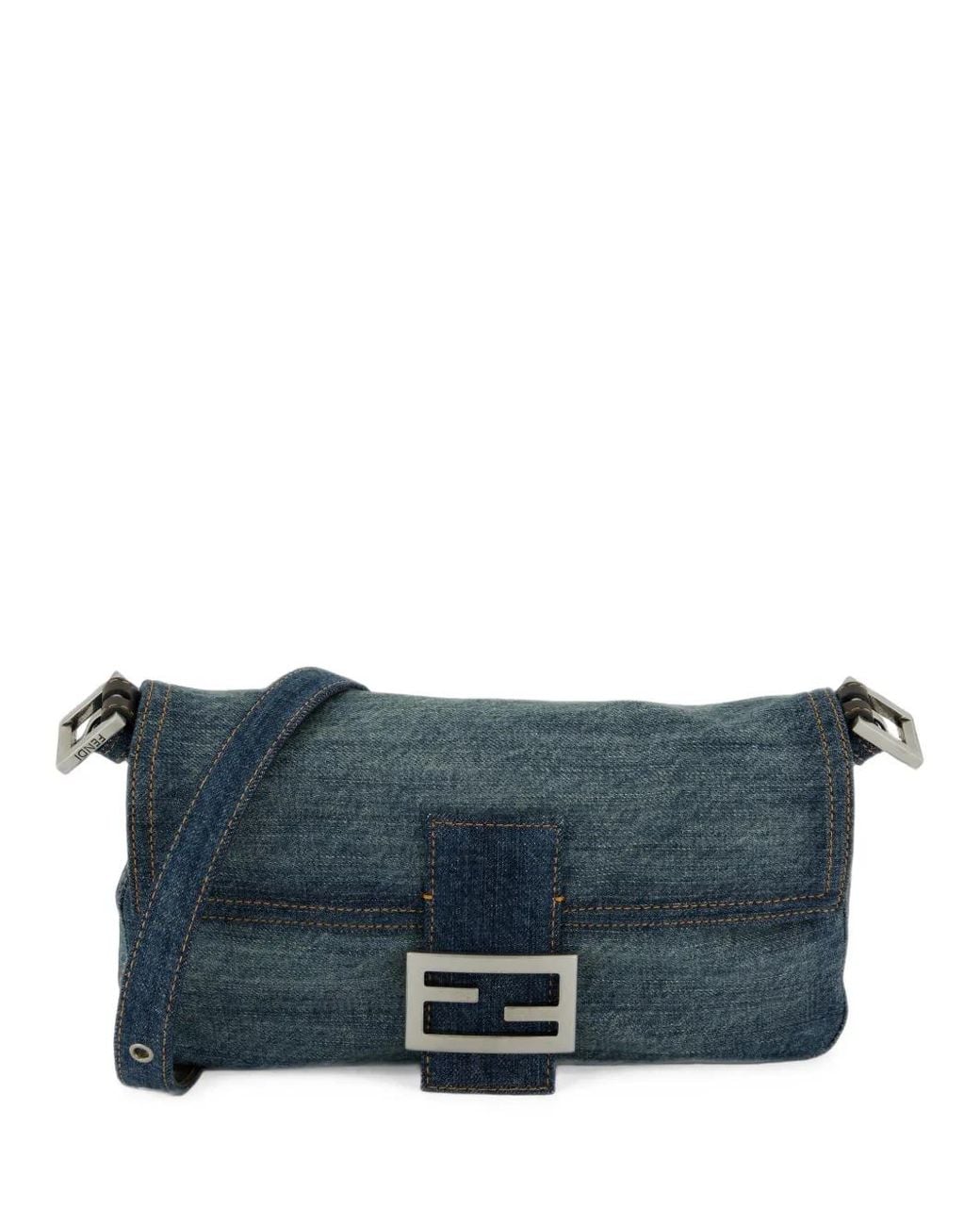 Fendi Blue Baguette 26424 Denim Shoulder Bag
