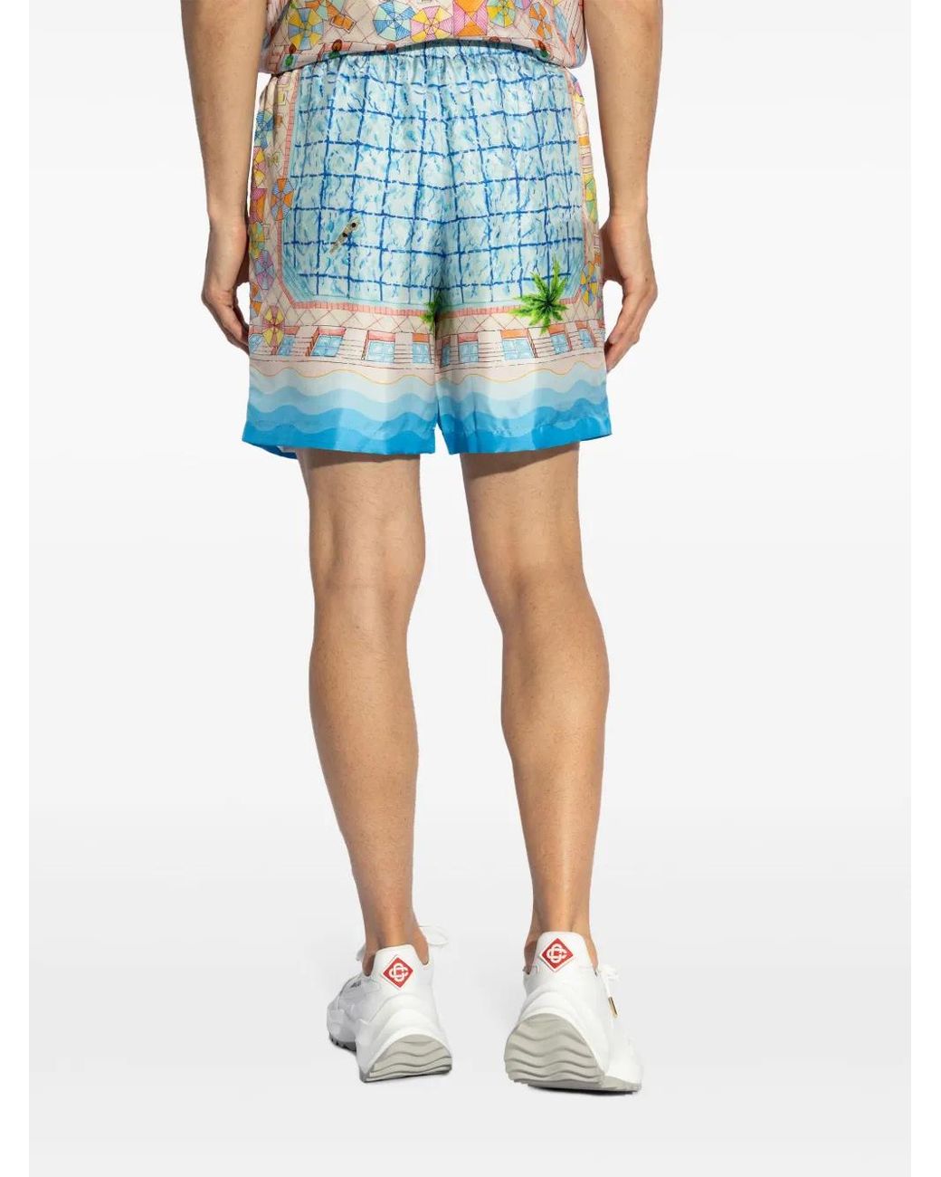 Casablanca Blue Silk Printed Bermuda Shorts for men