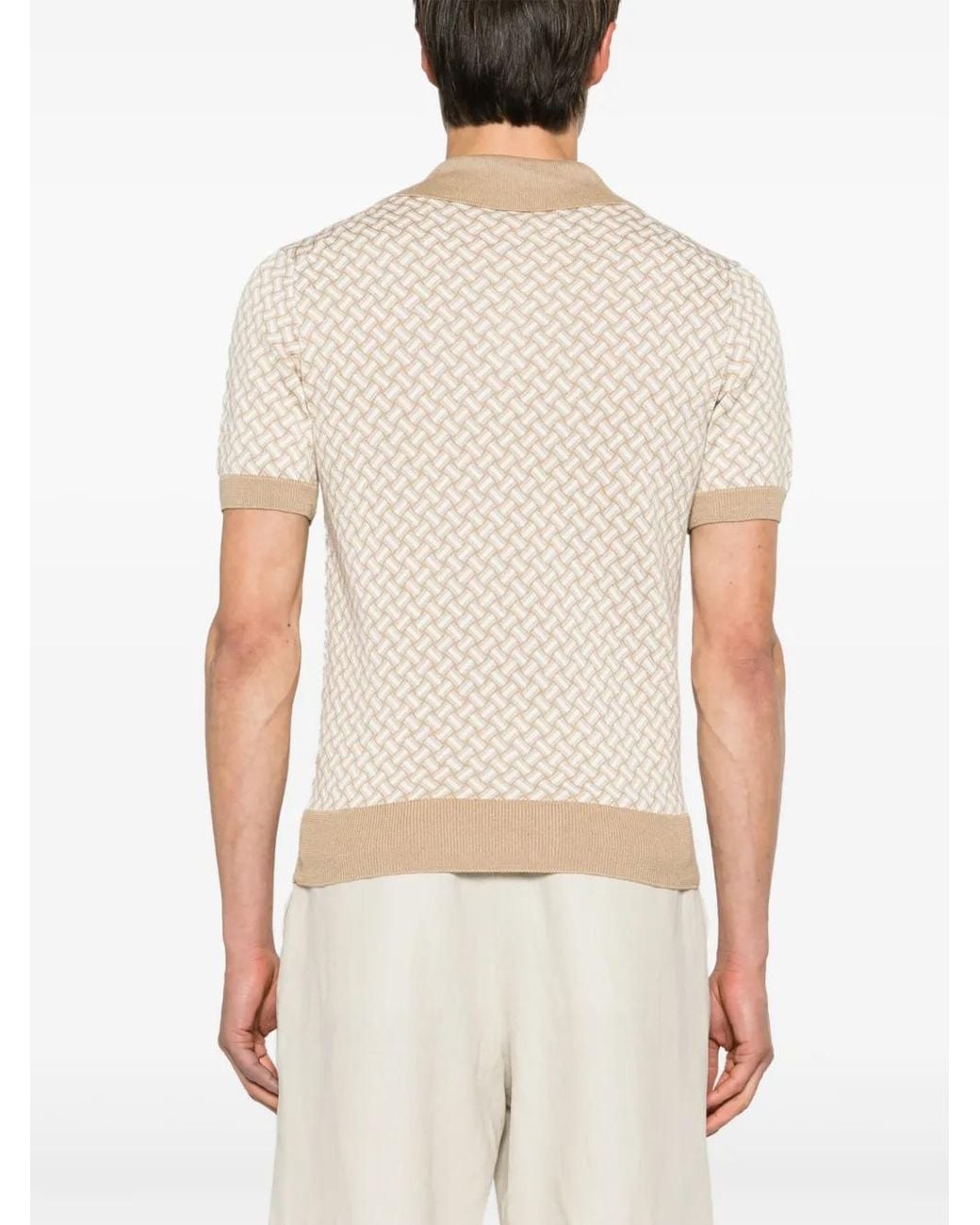 Drumohr Natural Intarsia-Knit Polo Jumper for men