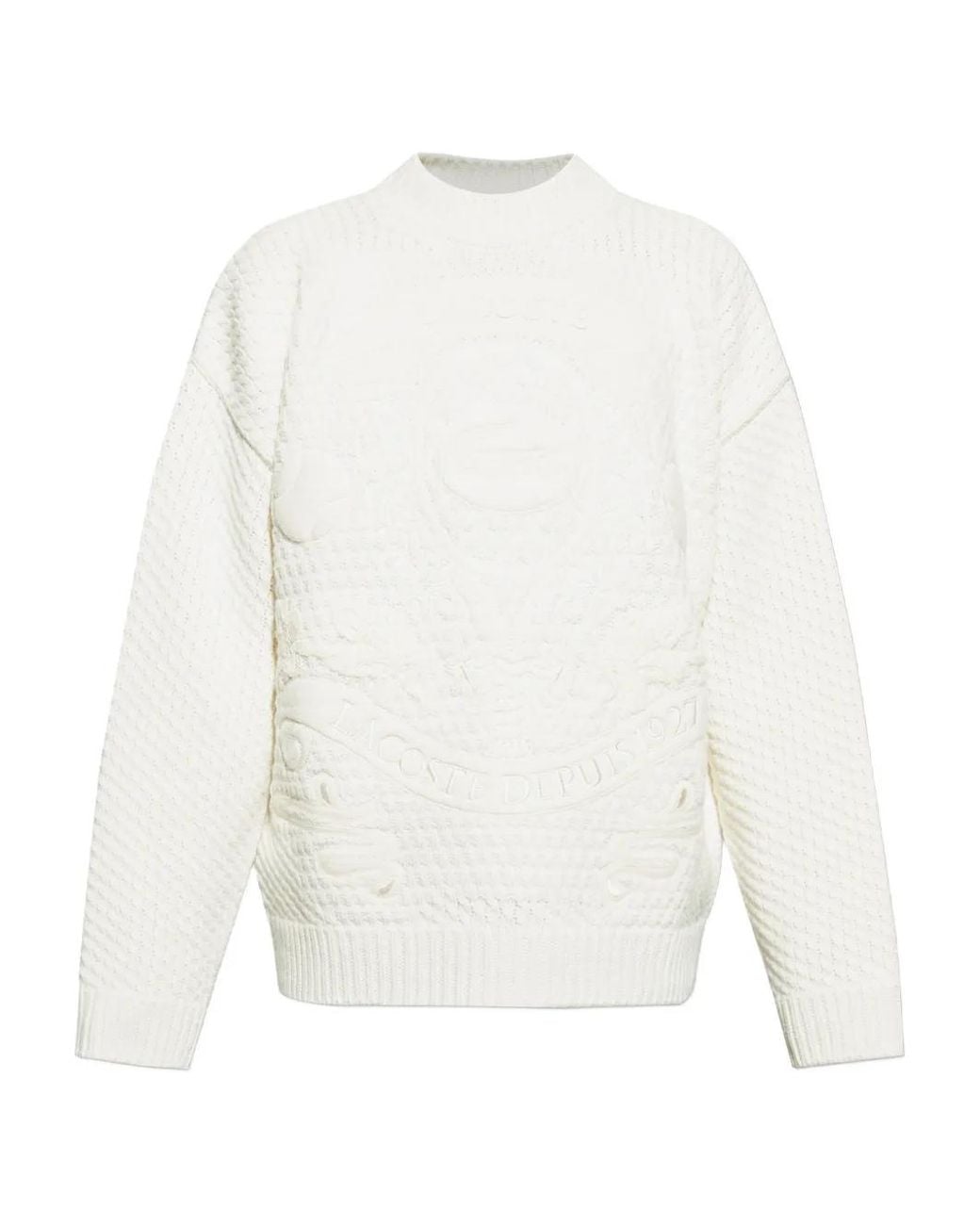 Lacoste White Embossed Crew-Neck Sweater for men