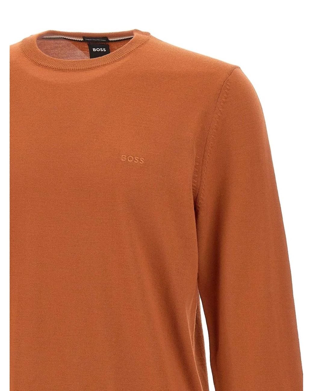 Boss Brown Crew Neck Embroidered Sweater for men