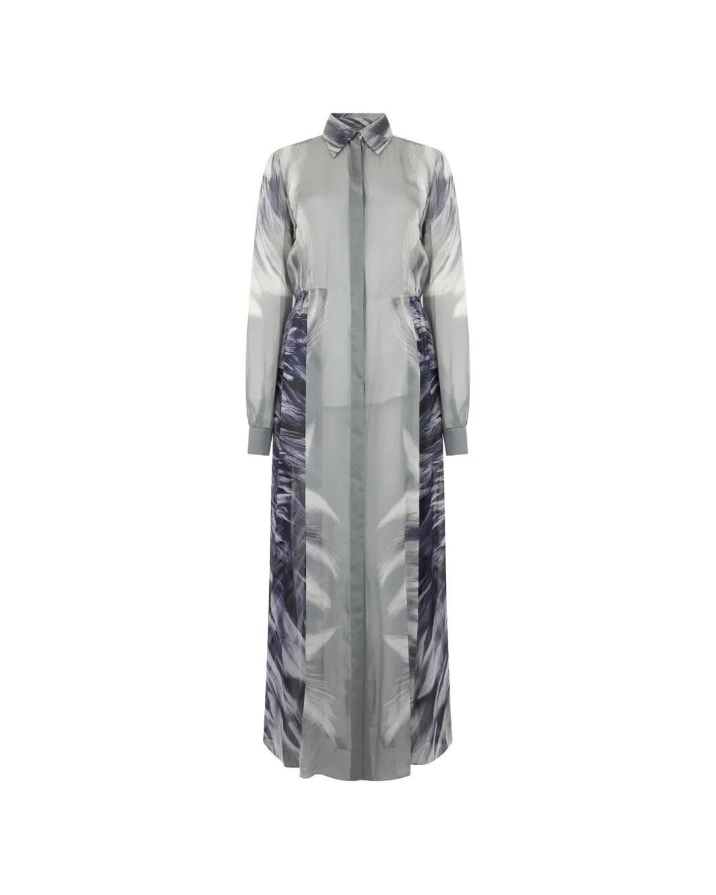 Alberta Ferretti Gray Graphic-Print Silk Maxi Shirt Dress