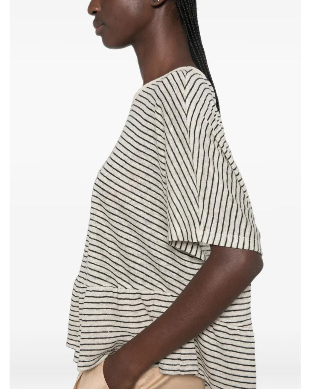 iBlues Gray Striped Peplum T-Shirt
