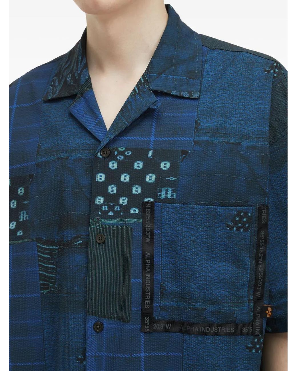Alpha Industries Blue Patchwork-Pattern Panelled Shirt for men