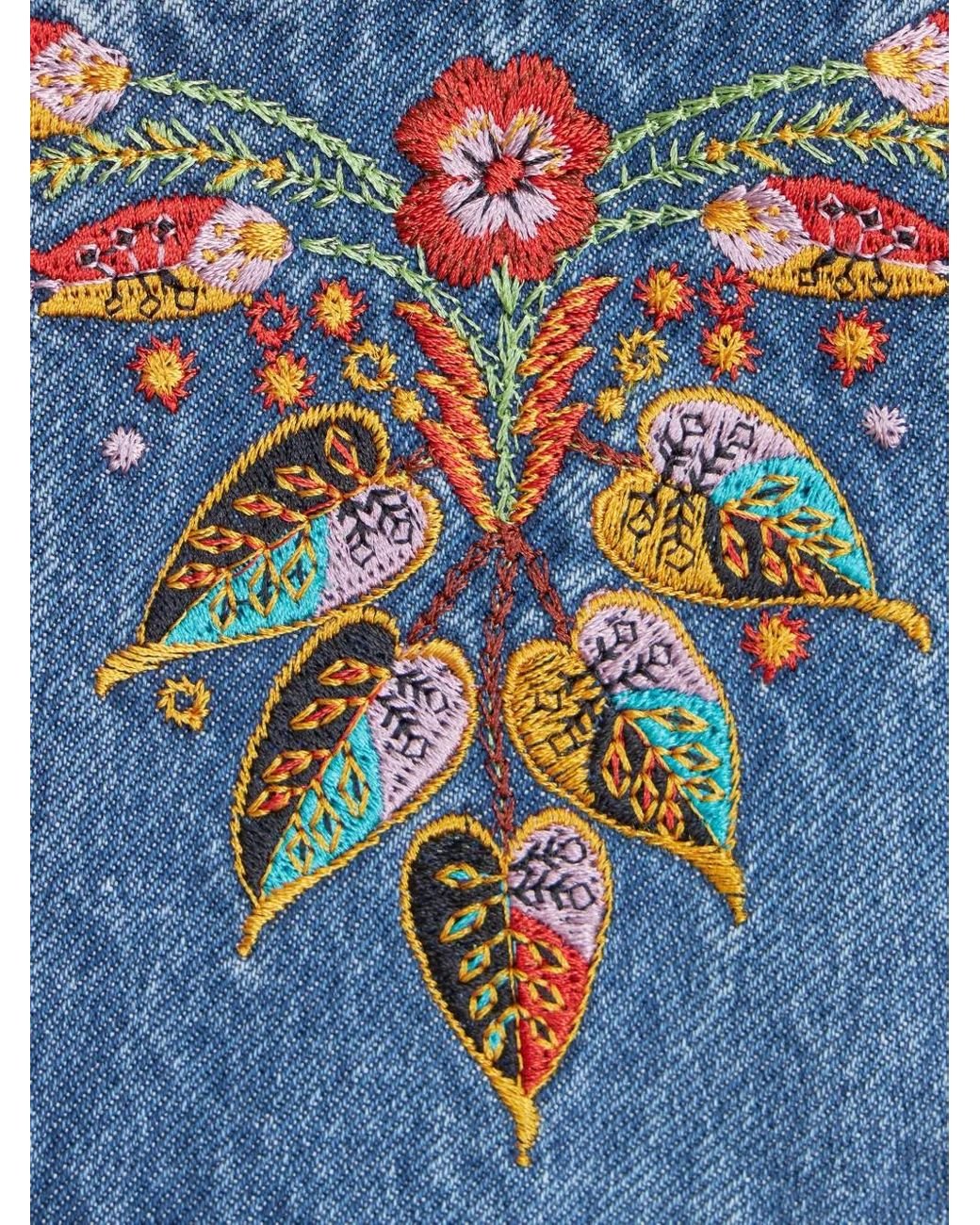 Etro Blue Floral-embroidered Flared Jeans