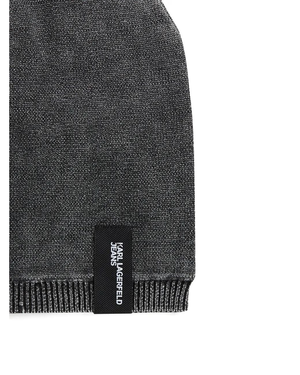 Karl Lagerfeld Gray Beanie Mit Logo-Patch