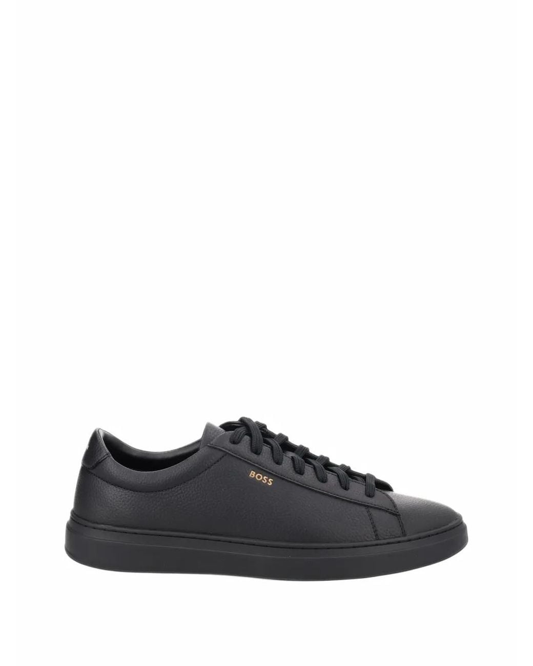 Boss Black Grained-Leather Sneakers for men