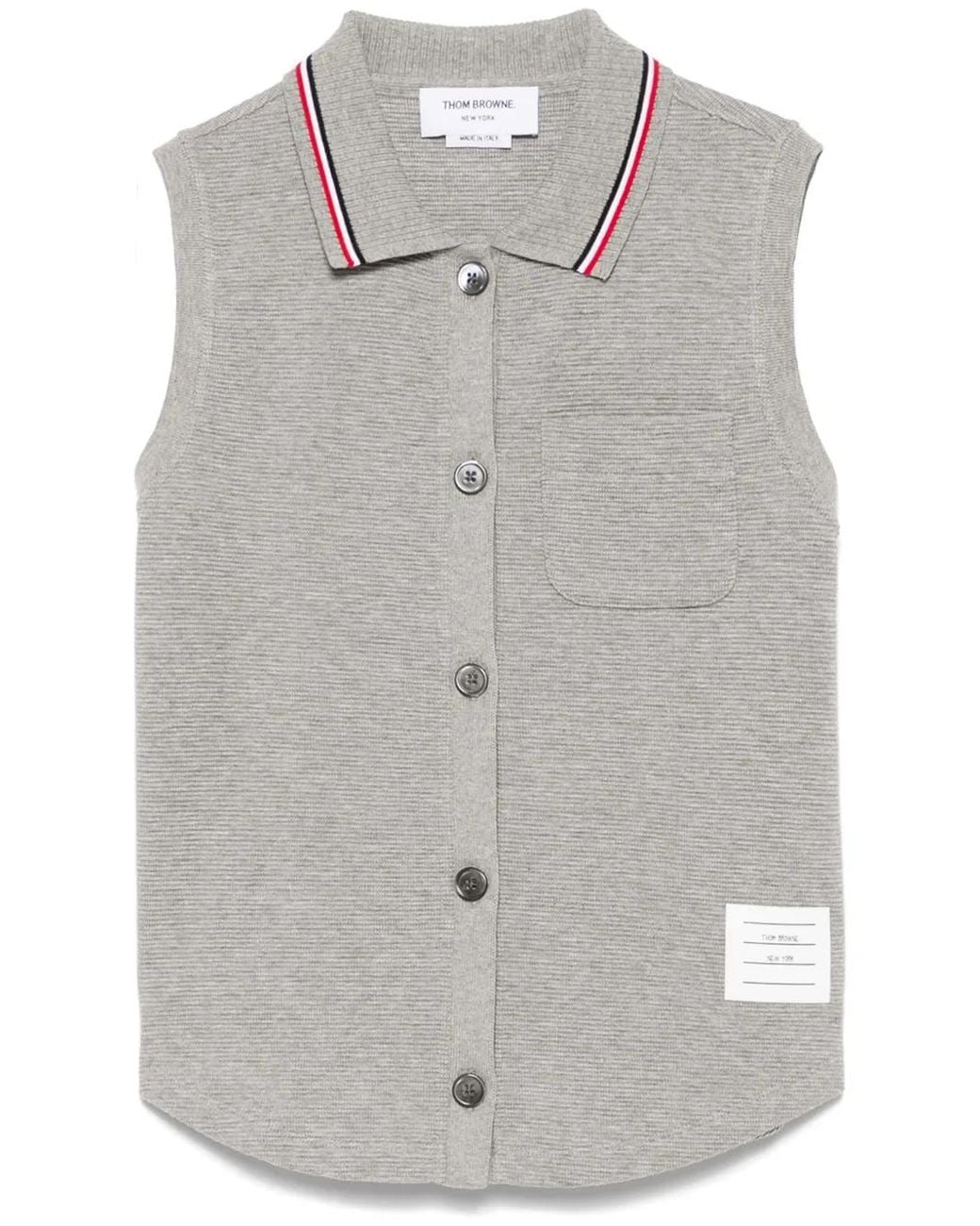 Thom Browne Gray Cotton Waffle Sleeveless Button Shirt