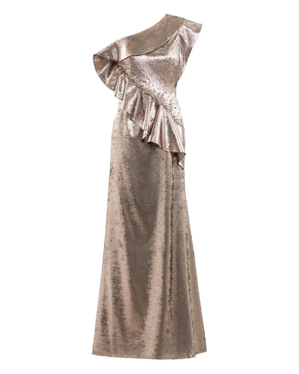 Saiid Kobeisy Natural Embellished One-Shoulder Maxi Dress