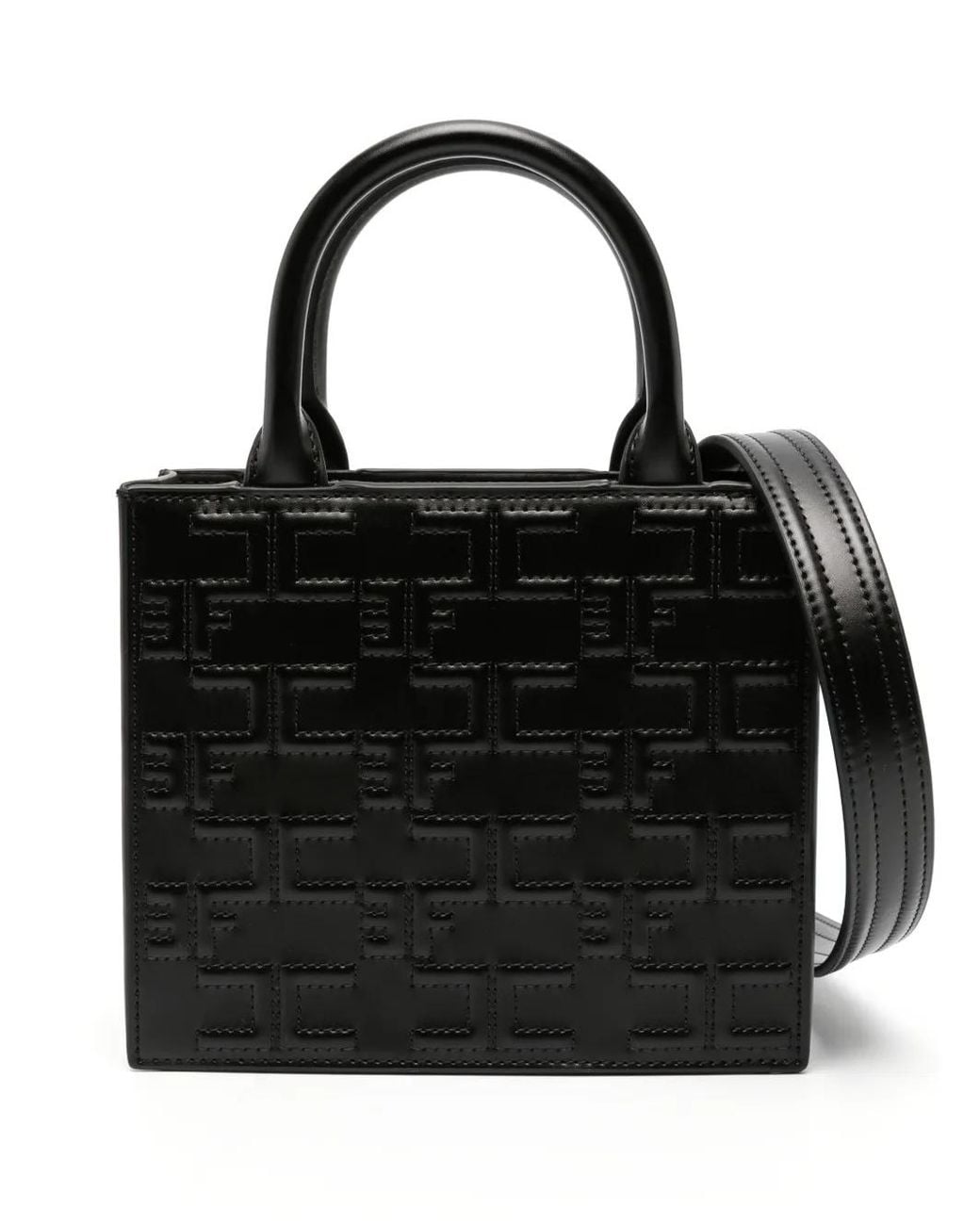 Elisabetta Franchi Black Bold Monogram Small Shopper Bag