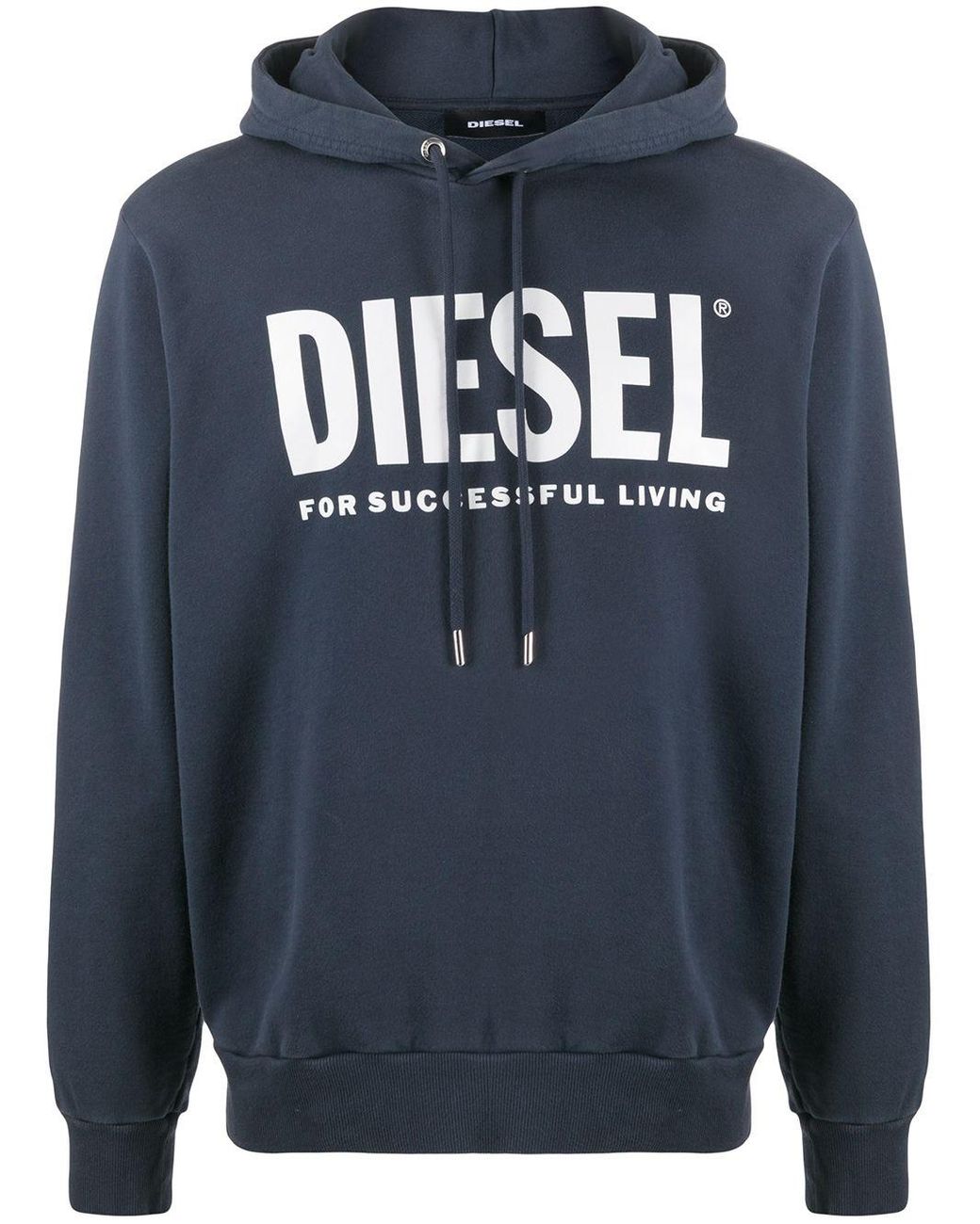 DIESEL Cotton Logo-print Long-sleeved Hoodie in Blue for Men - Lyst