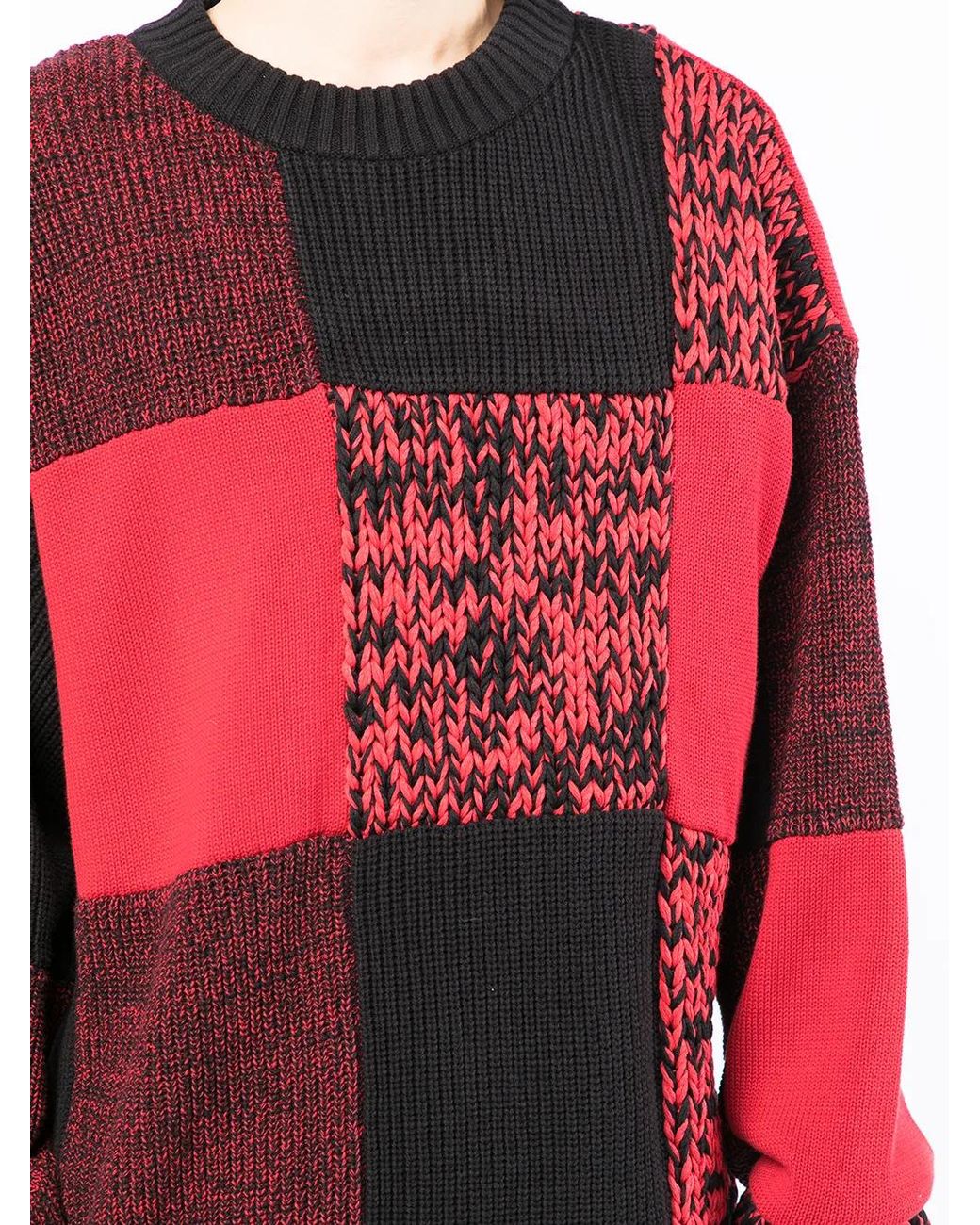 Sacai Red Checked Round-Neck Jumper for men