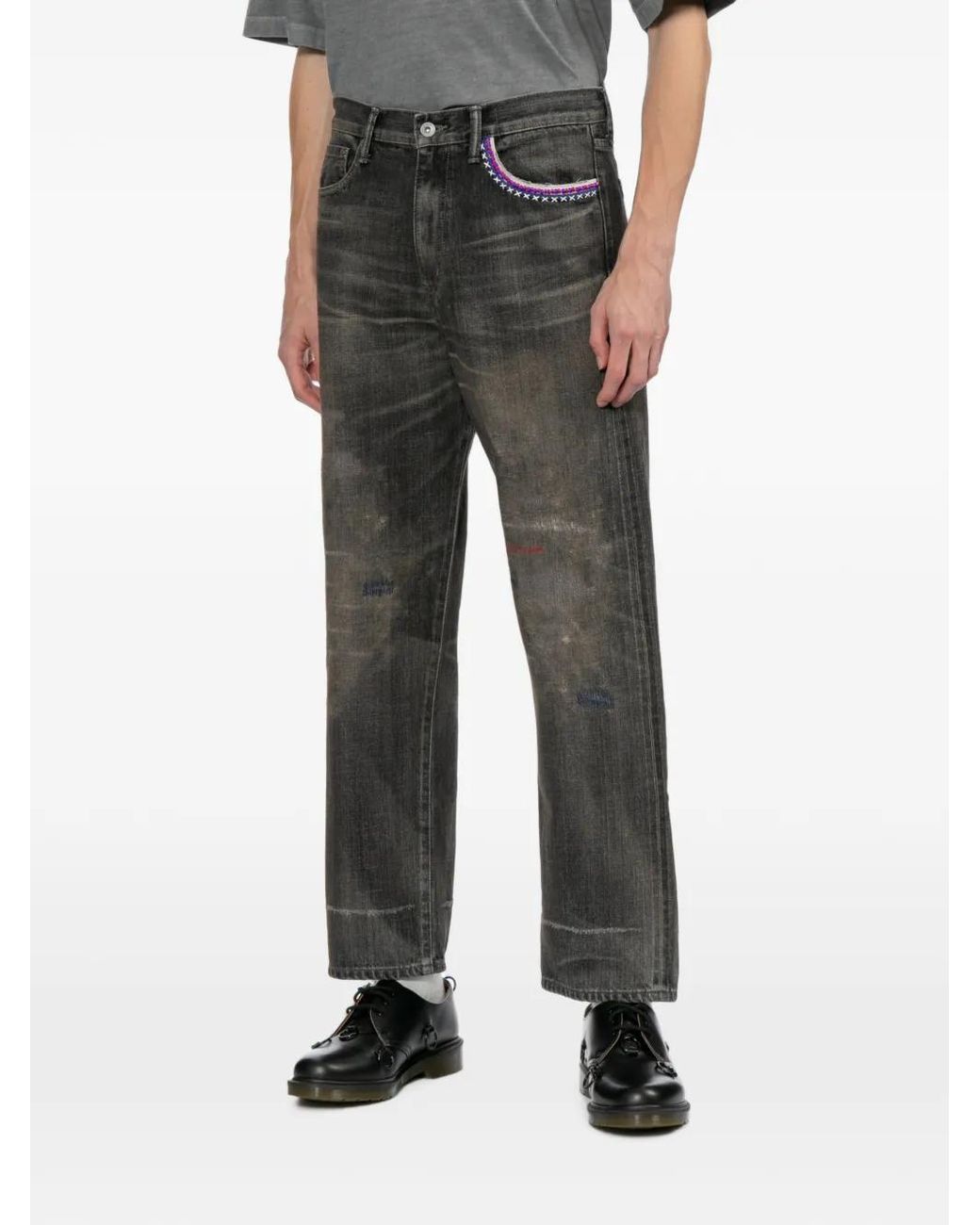 Neighborhood Gray Dp Basic Washed Jeans for men