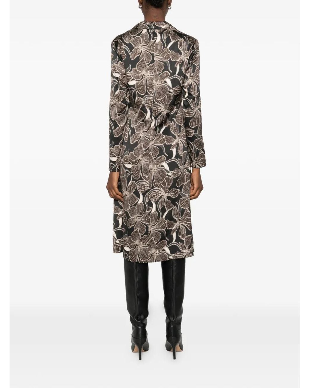 Marc O' Polo Gray Floral-Print Midi Dress