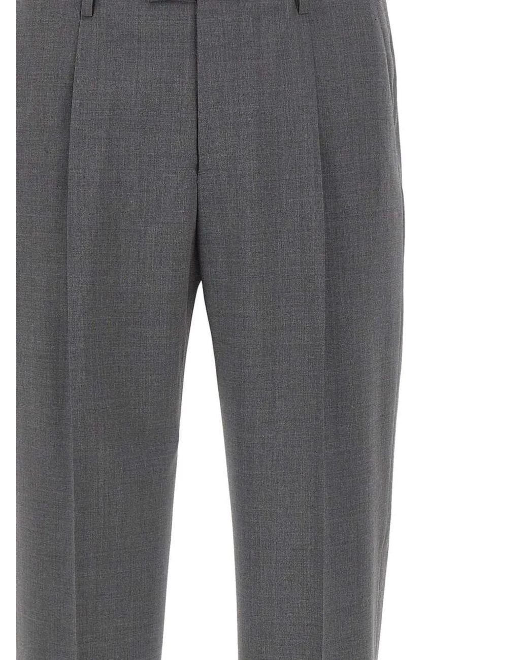 Devore Gray Front-Pleats Cuffed Trousers for men