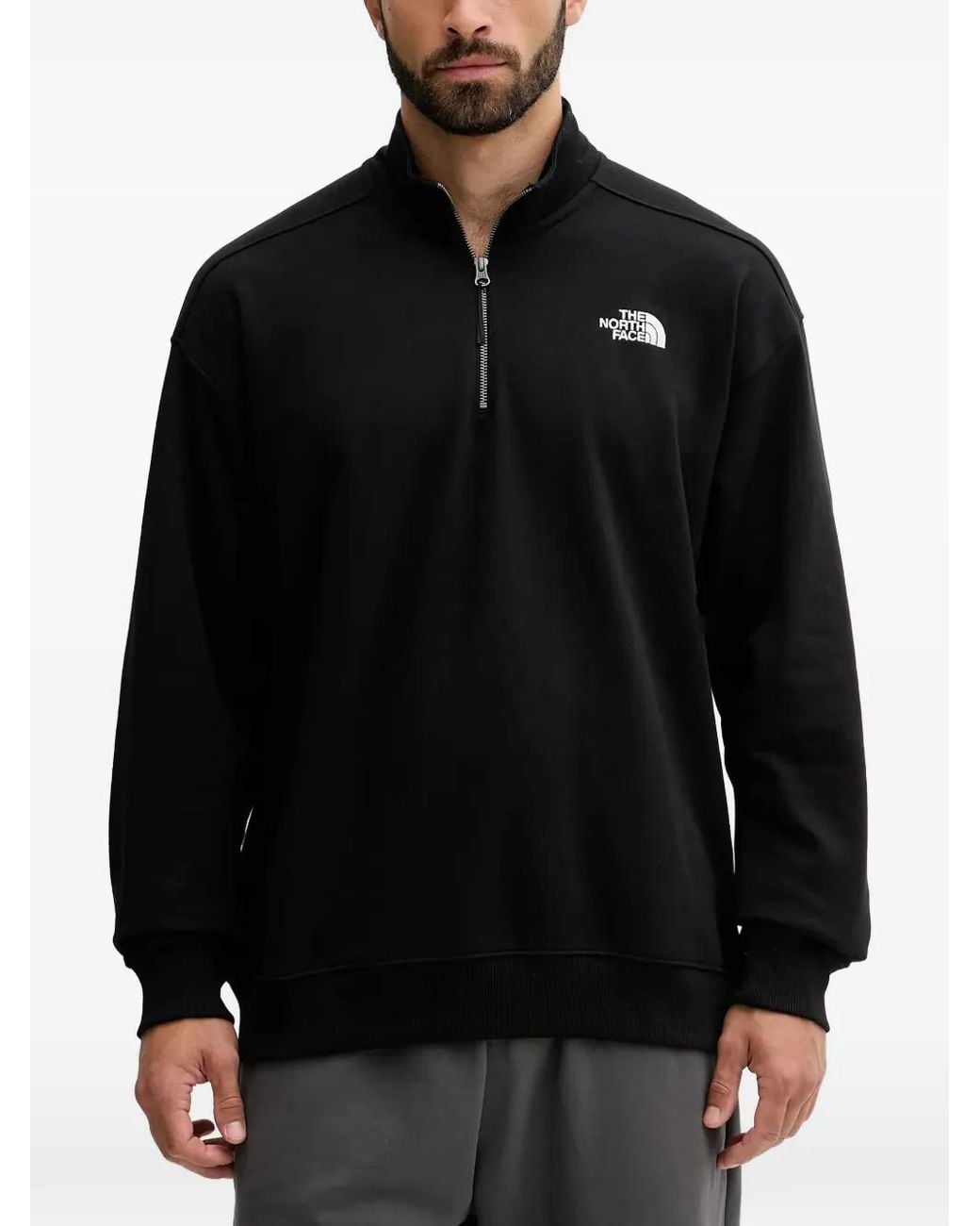 The North Face Black Quarter-Zip Logo-Embroidered Sweatshirt
