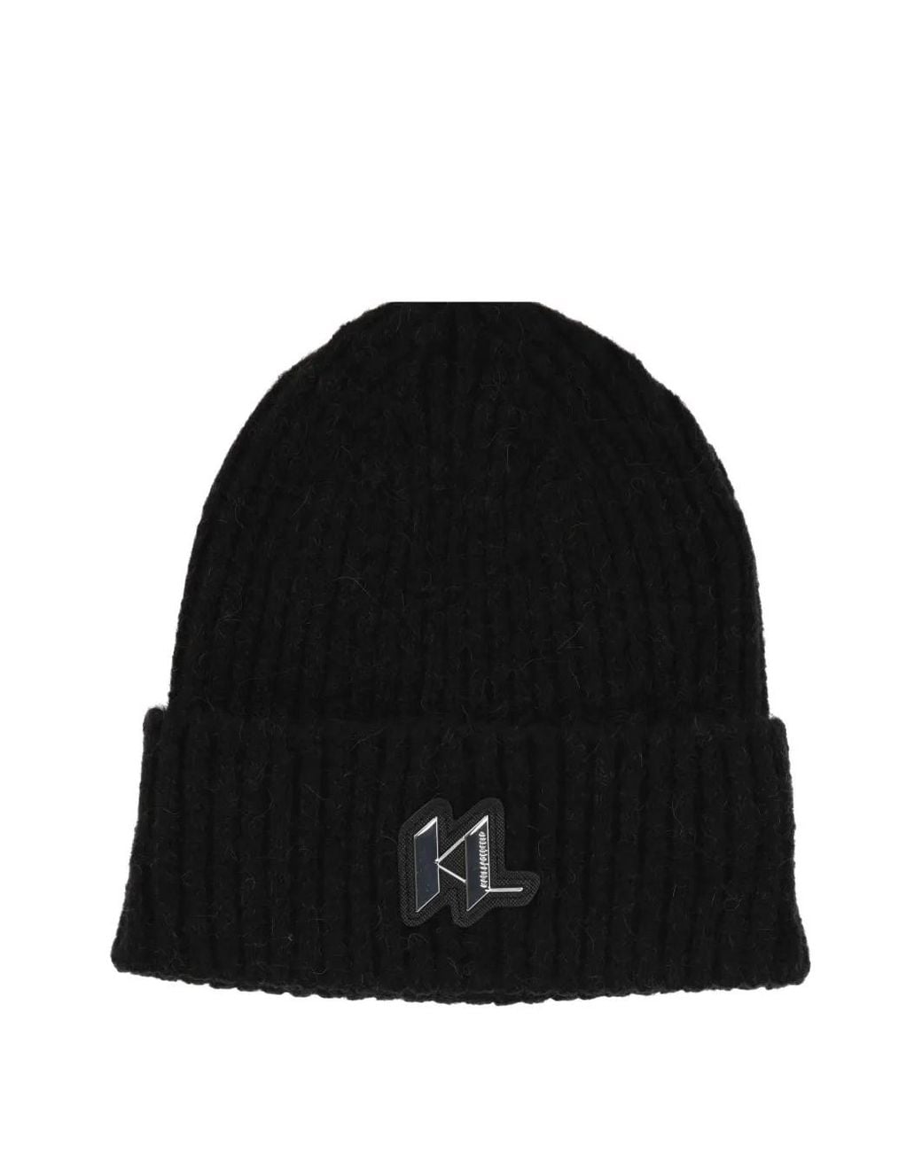 Karl Lagerfeld Black Logo-Patch Beanie for men