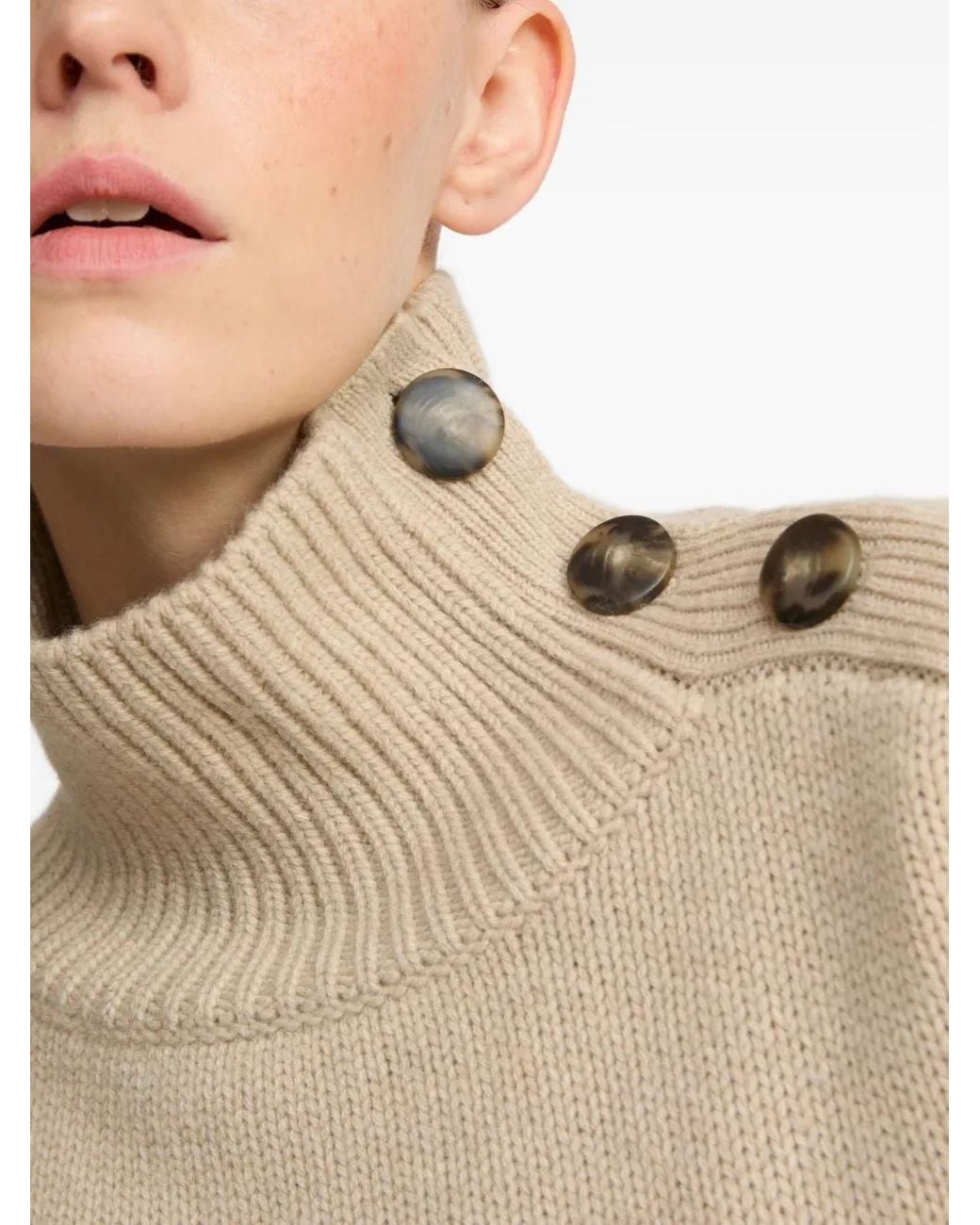 Yves Salomon Natural High-Neck Buttoned Sweater