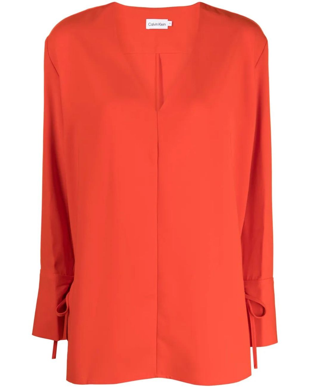 Calvin Klein Red V-Neck Tied-Cuff Blouse