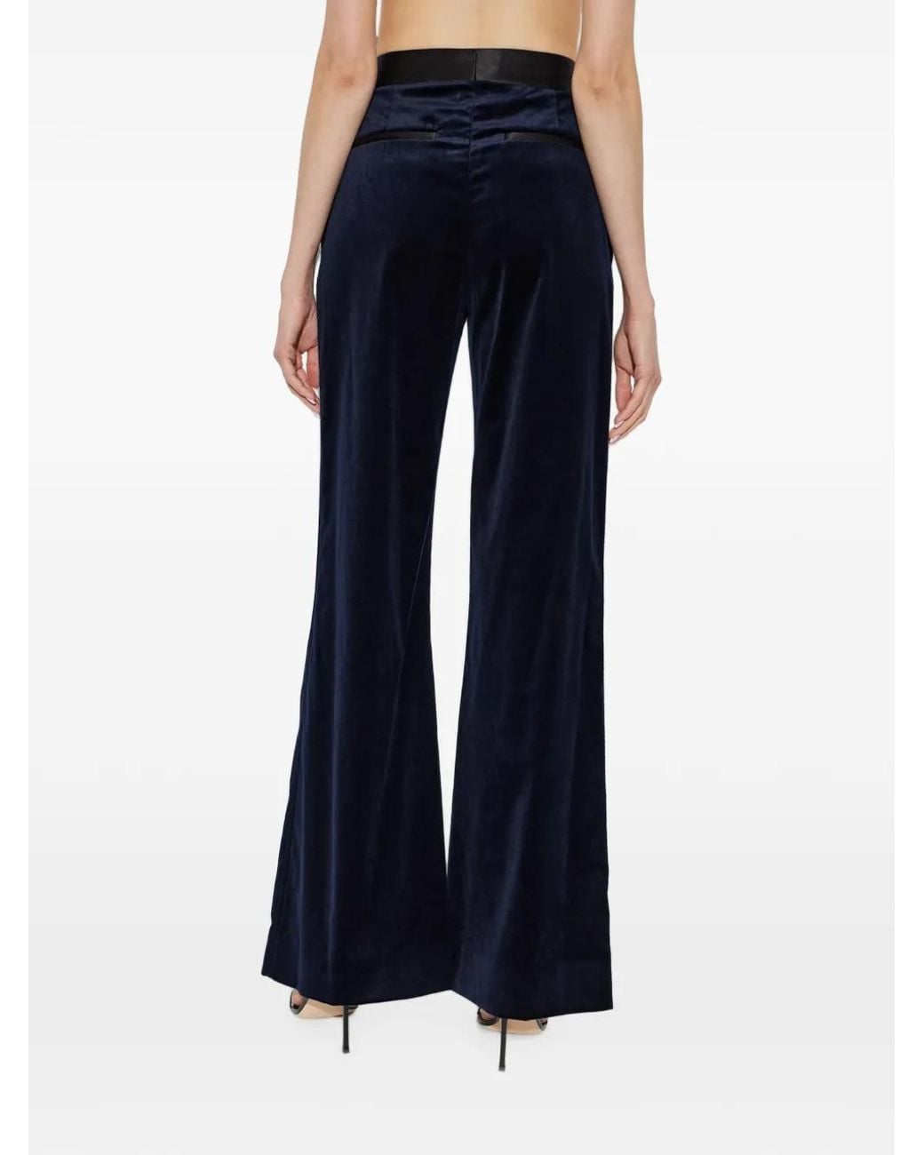 Victoria Beckham Blue Alina Velvet Satin-Trim Trousers