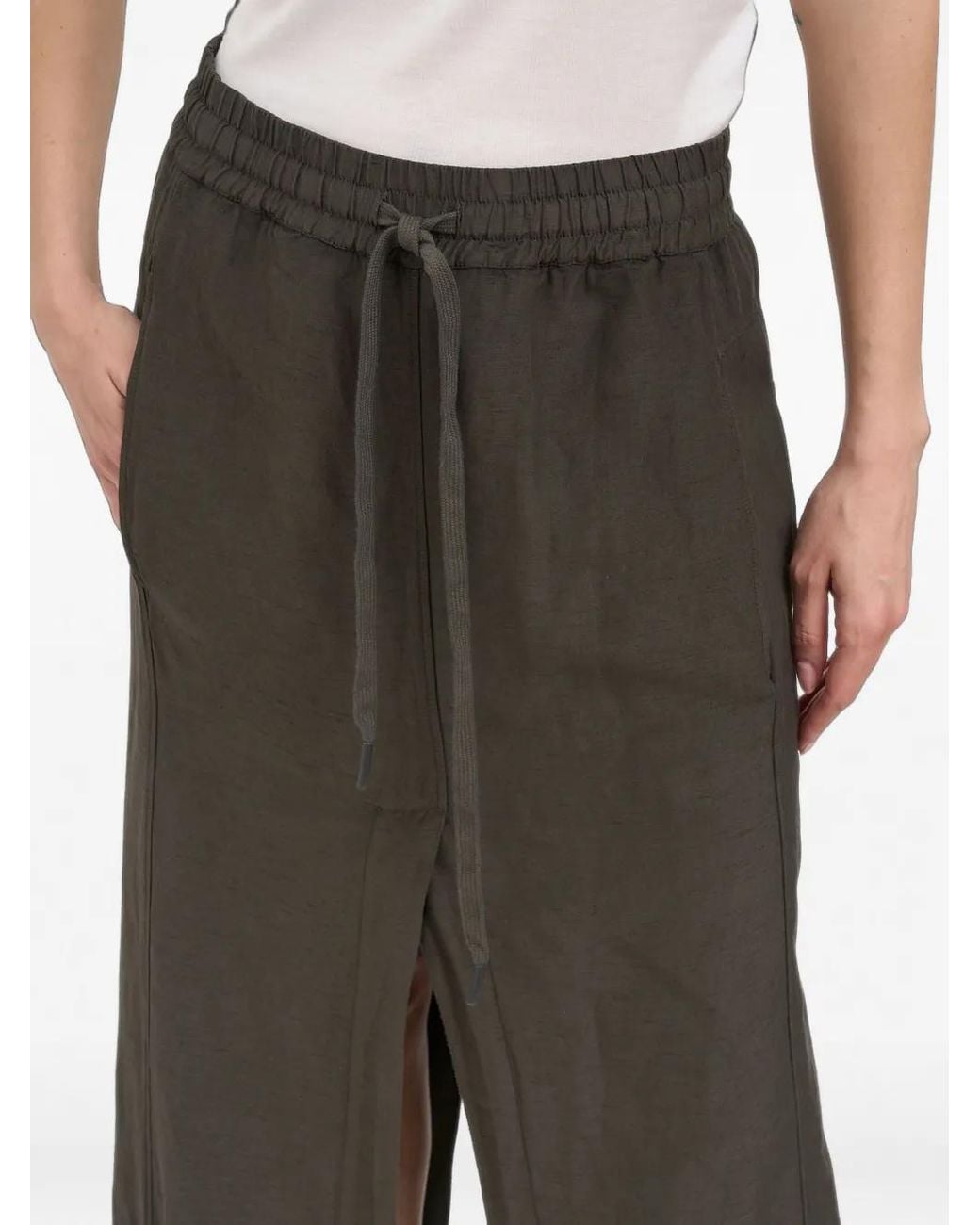 Andrea Ya'aqov Green Drawstring-Waist Front-Slit Maxi Skirt