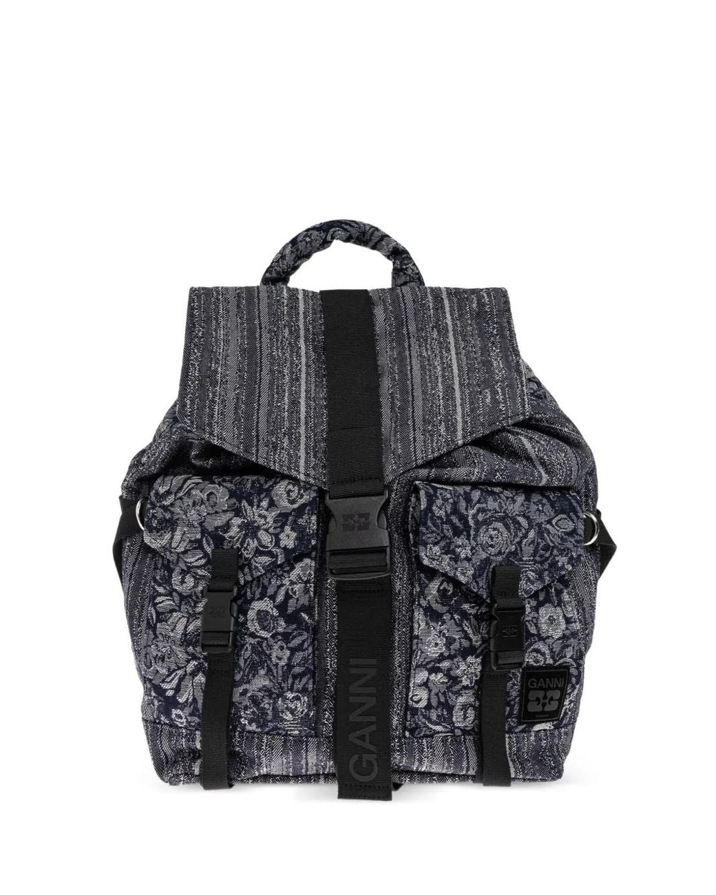 Ganni Black Floral-Motif Backpack