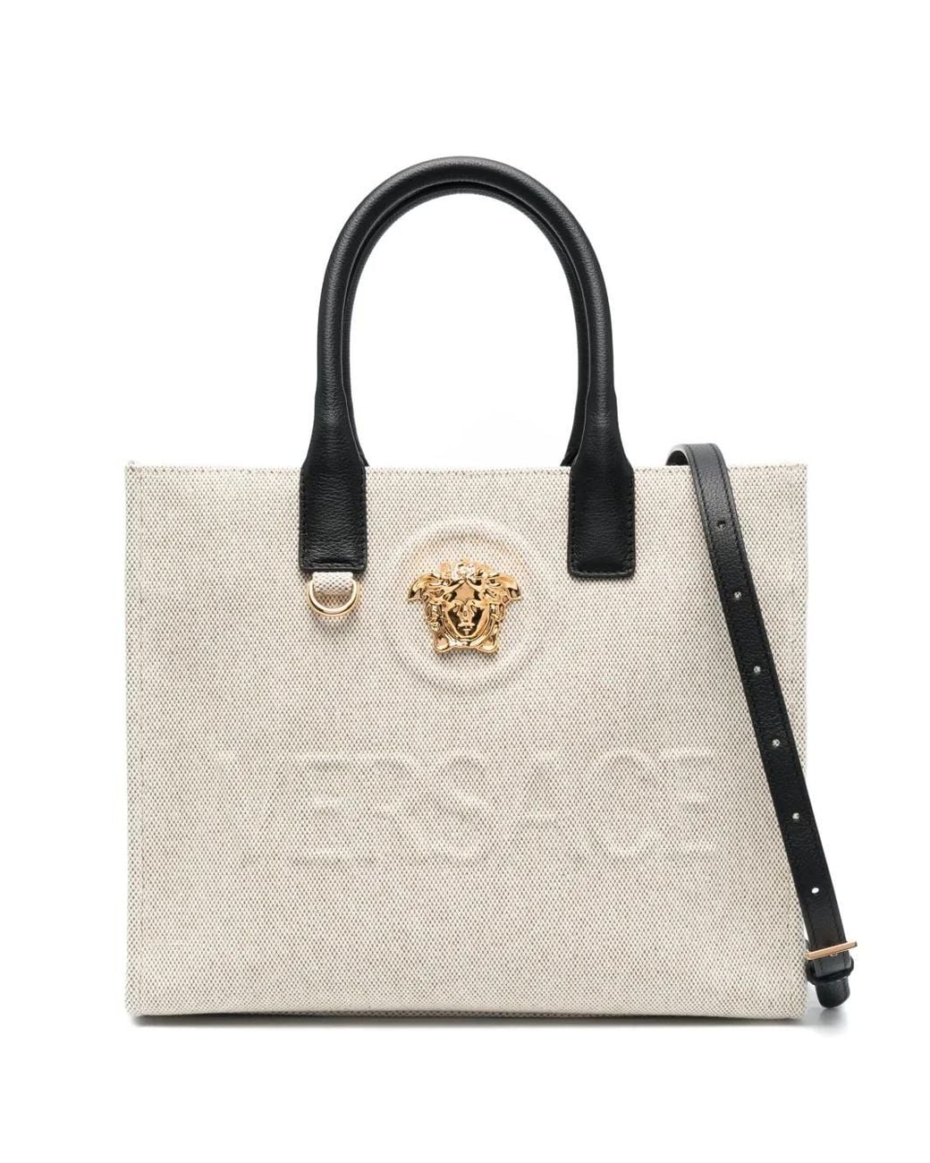 Versace Natural La Medusa Canvas & Leather Tote