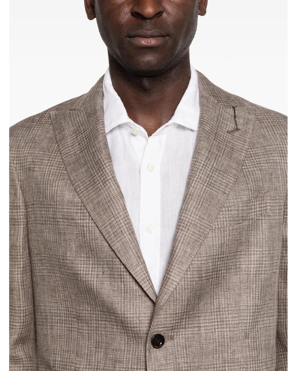 Boglioli Brown Prince Of Wales Check Linen Blazer for men