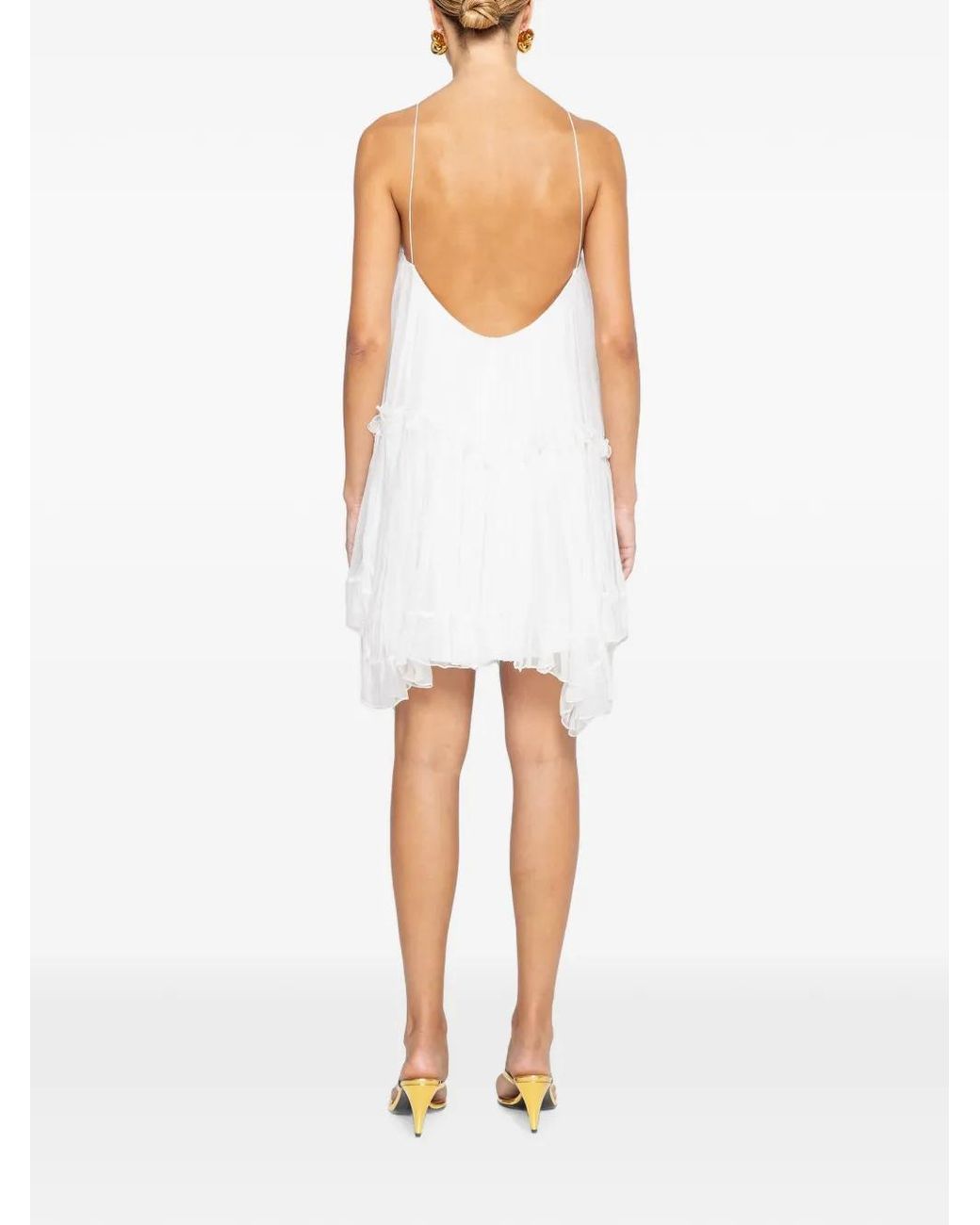 Nissa White Lace Applique Silk Dress
