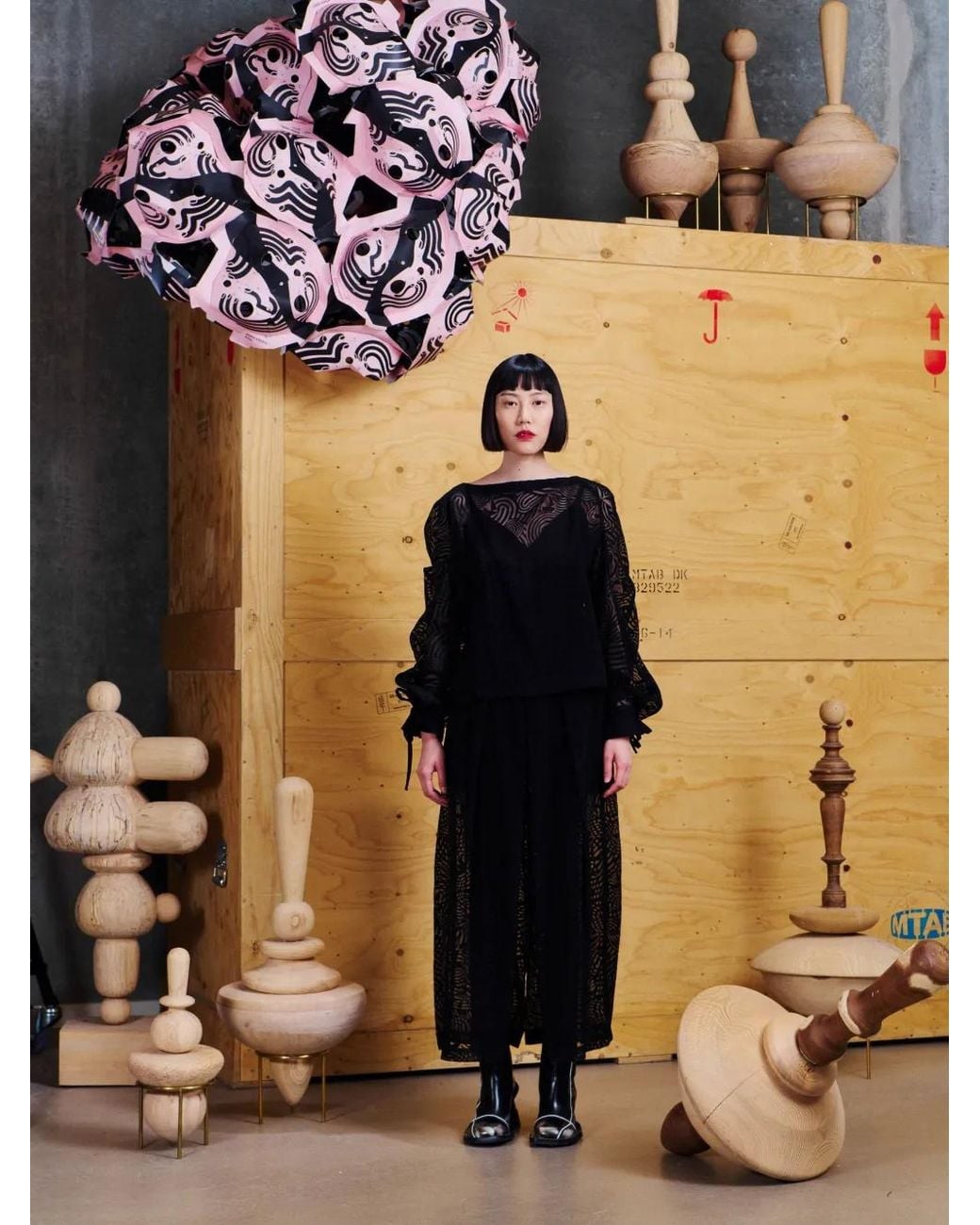 Henrik Vibskov Black Long Delivery Abstract-Pattern Maxi Dress
