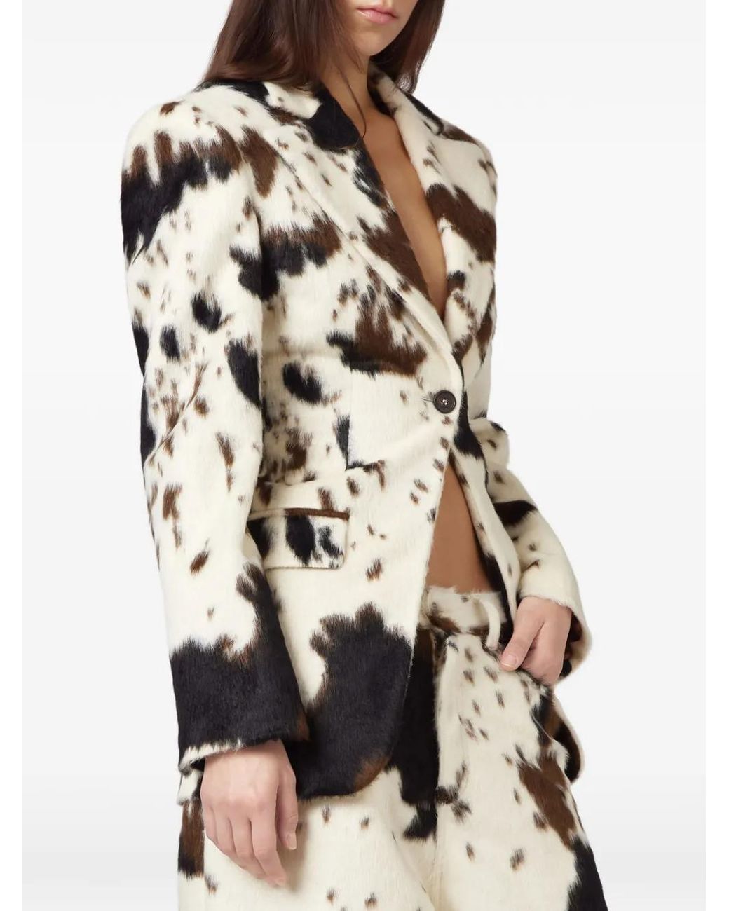 GIUSEPPE DI MORABITO Natural Cow-Print Single-Breasted Blazer
