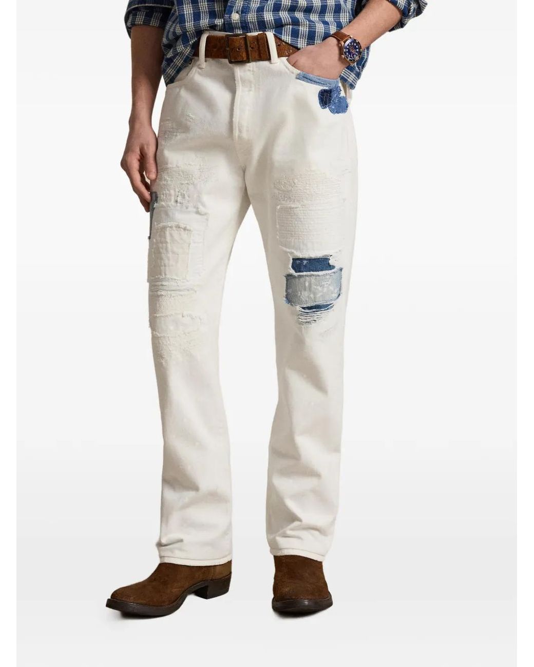 Polo Ralph Lauren White Heritage Patchwork Jeans for men