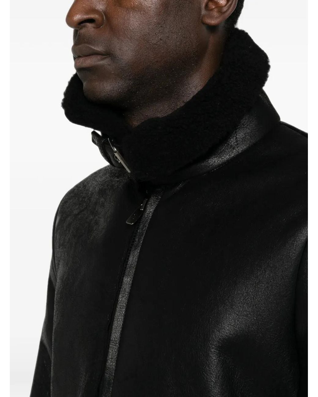 Salvatore Santoro Black Veste En Cuir À Col Lainé for men