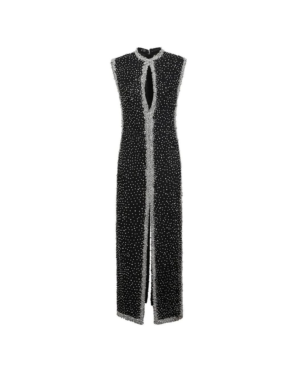 Costarellos Black Belina Crystal-Embellished Cut-Out Midi Dress