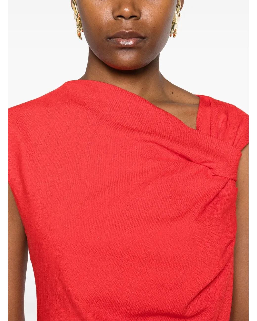 MSGM Red Asymmetric Midi Dress