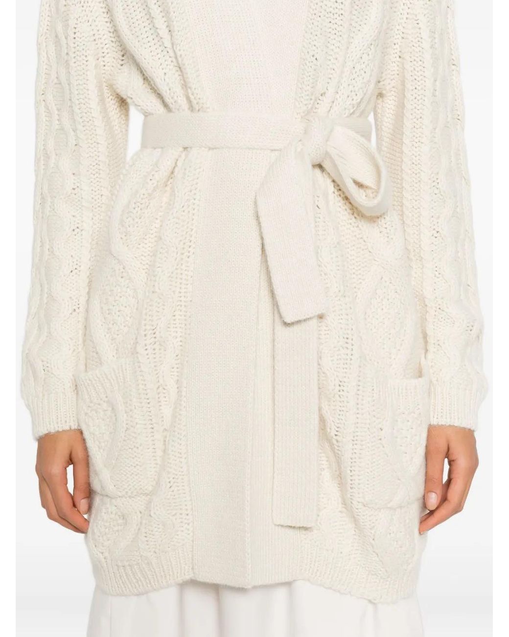 Gran Sasso White Cable-Knit Pockets Cardigan