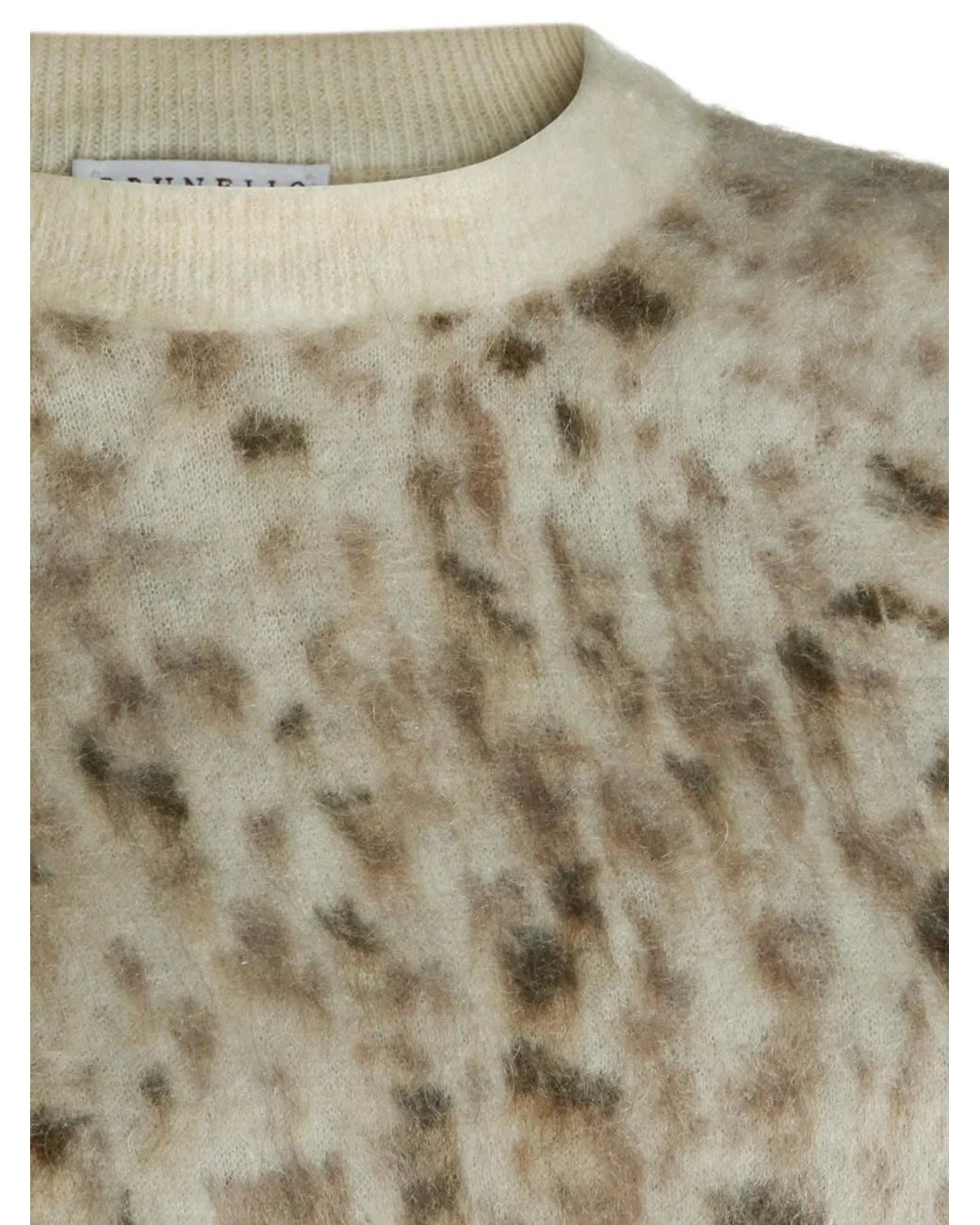 Brunello Cucinelli White Leopard-Print Mohair-Blend Sweater