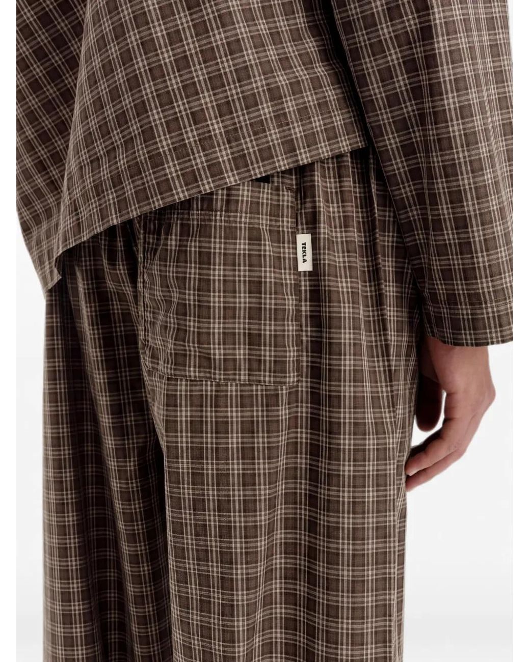 Tekla Brown Pyjama À Carreaux En Coton for men