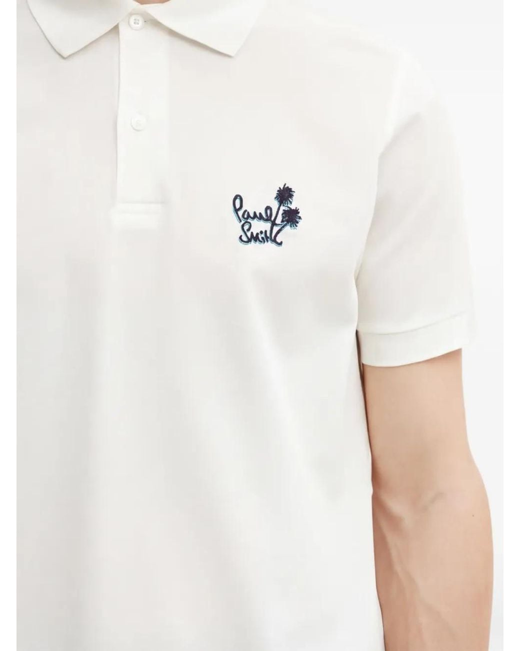 Paul Smith White Logo-Detail Short-Sleeve Polo Shirt for men