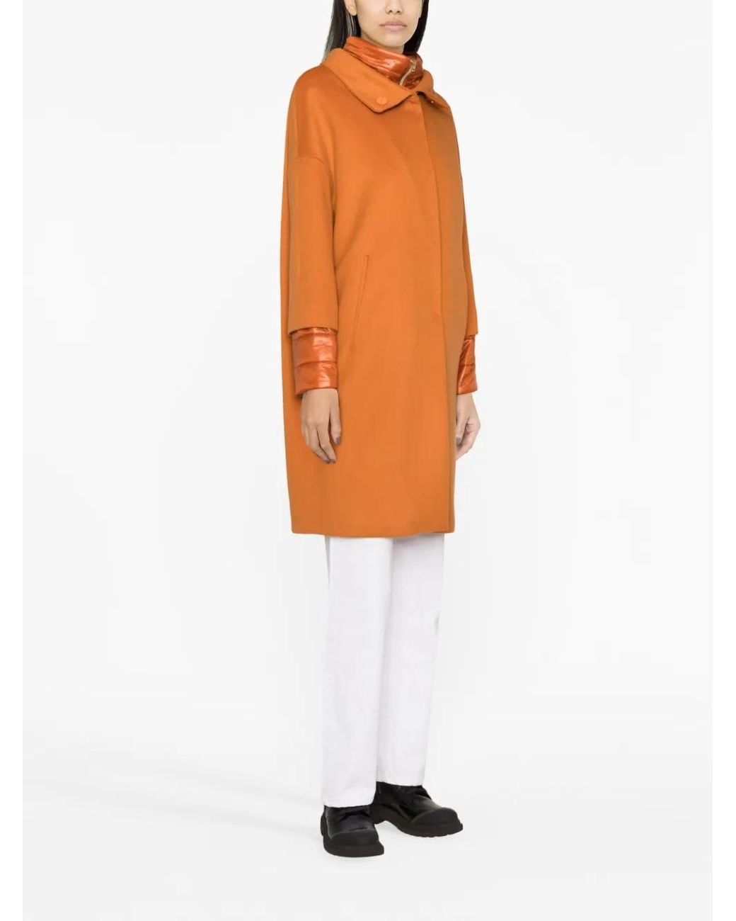 Herno Orange Funnel-Neck Single-Breasted Coat