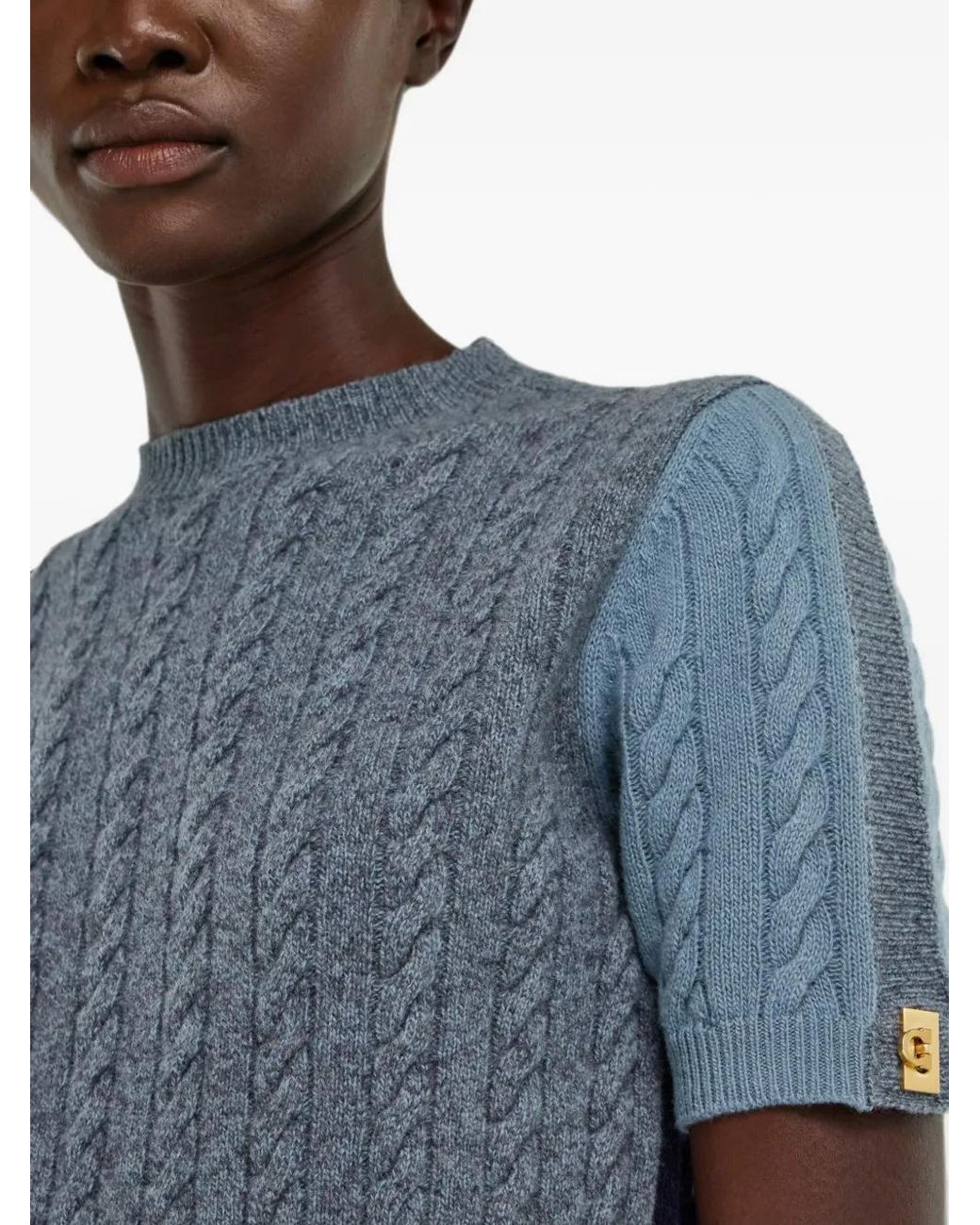 Ferragamo Blue Short Sleeve Gancio Detail Top