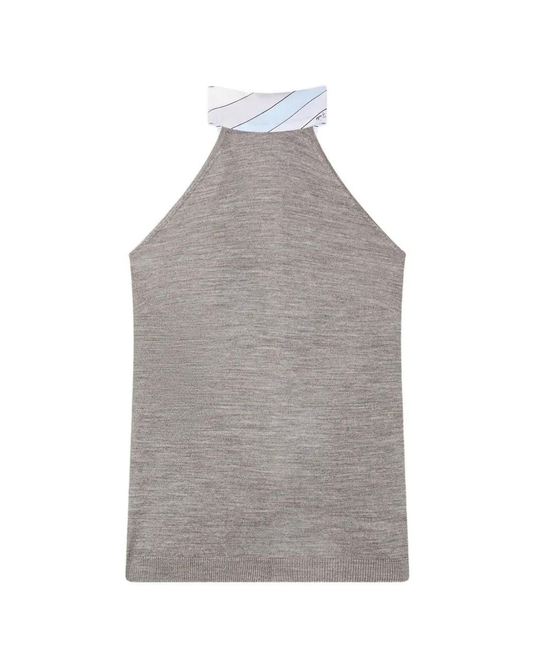 Emilio Pucci Gray Wool Top With Scarf Detail