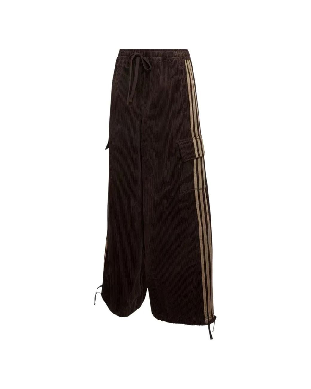 Adidas Brown Corduroy Side-Stripe Cargo Pants