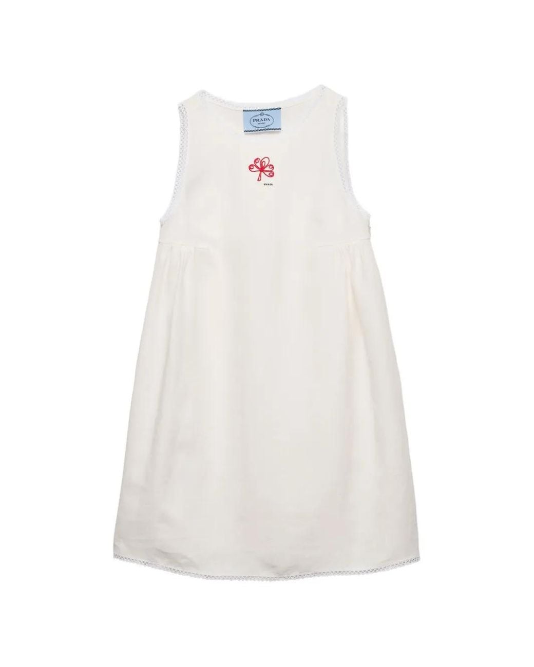Prada White Embroidered Slubbed Canvas Mini-Dress
