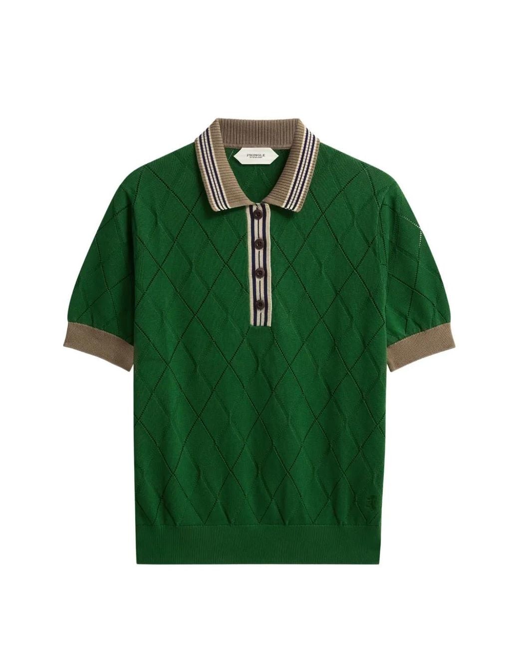 Pringle of Scotland Green Argyle-Textured Polo Top
