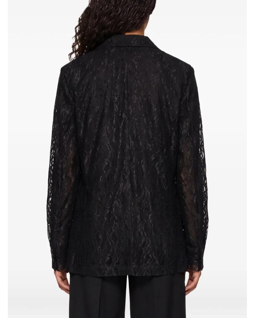 Comme des Garçons Black Lace-Patterned Notched-Lapels Coat