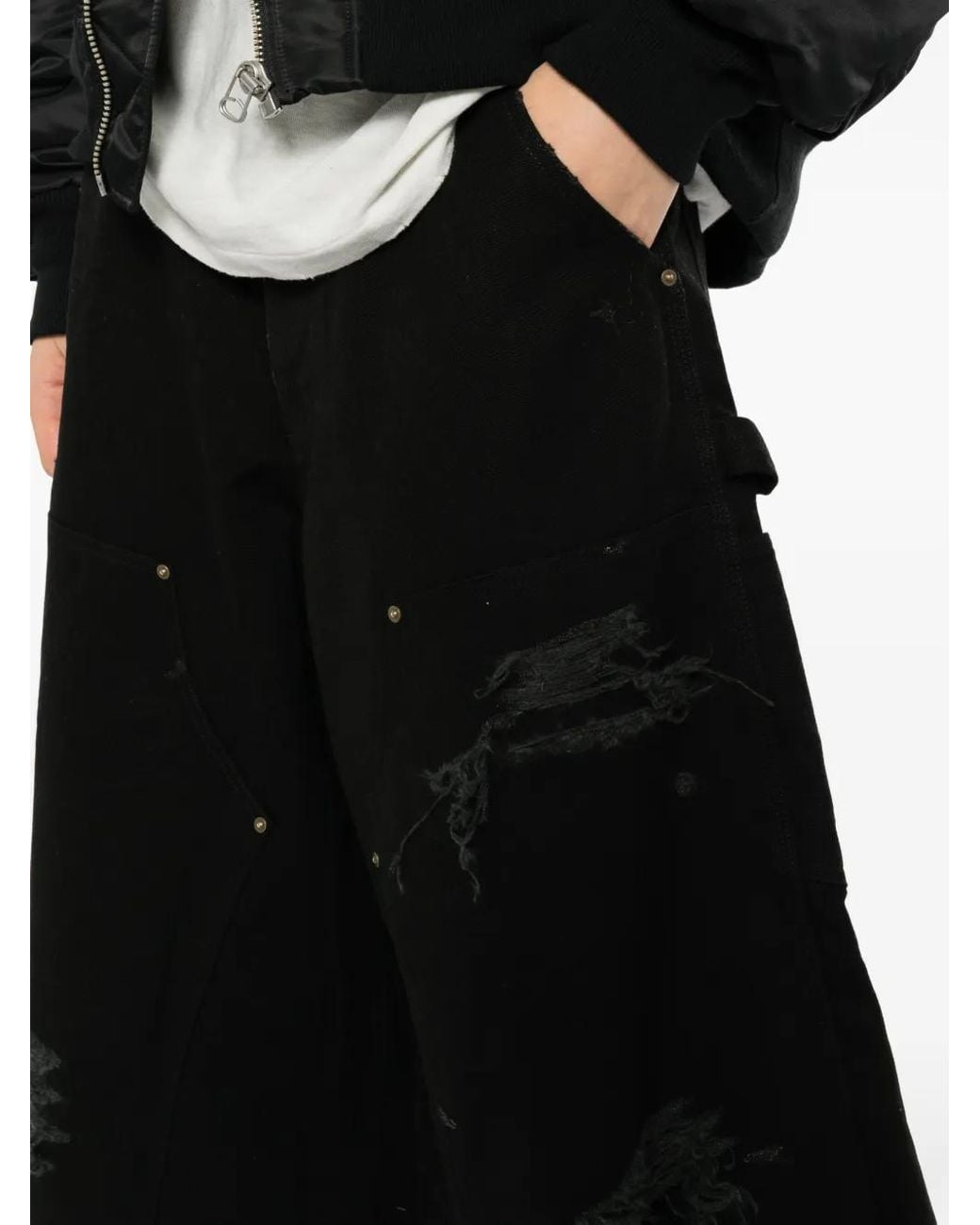 KAMIYA Black Distressed Panelled Shorts for men
