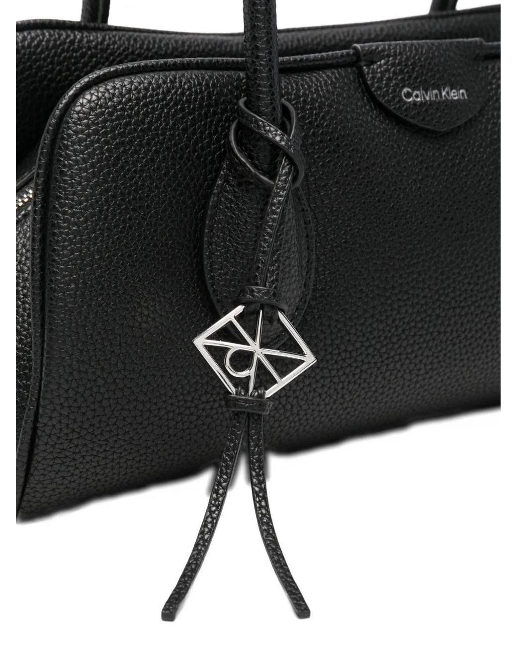 Calvin Klein Black Logo-Print Pebbled Tote Bag